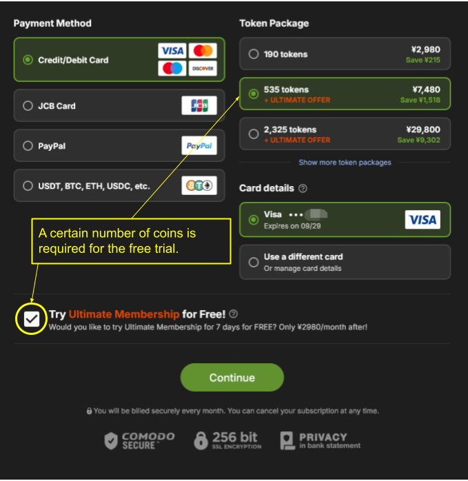 Stripchat Ultimate Membership 7-day free trial sign-up screen 2