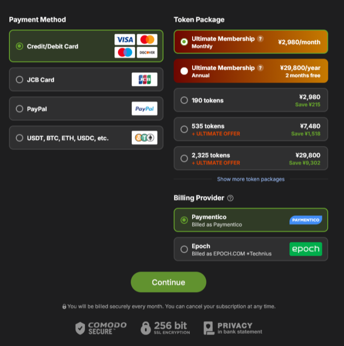 Stripchat Ultimate Membership standard subscription sign-up screen 2
